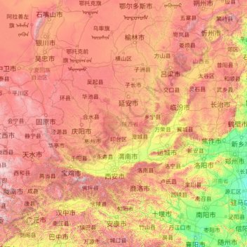 Mapa topográfico Xianxim, altitude, relevo