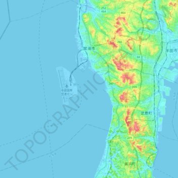 Mapa topográfico Tokoname, altitude, relevo