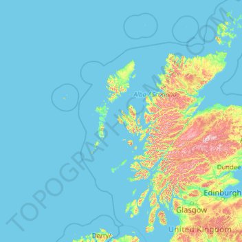 Mapa topográfico Hebrides, altitude, relevo