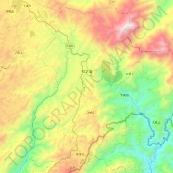 Mapa topográfico 都龙镇, altitude, relevo