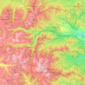 Mapa topográfico Clear Creek County, altitude, relevo