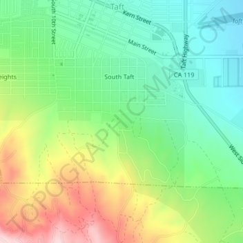 Mapa topográfico South Taft, altitude, relevo