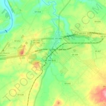 Mapa topográfico Luray, altitude, relevo