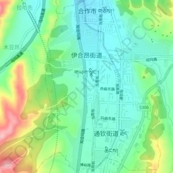 Mapa topográfico 伊合昂街道, altitude, relevo