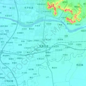 Mapa topográfico 彭集街道, altitude, relevo