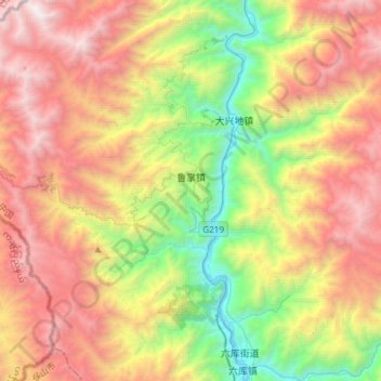 Mapa topográfico 鲁掌镇, altitude, relevo