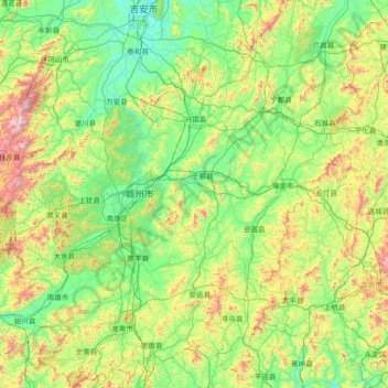 Mapa topográfico Ganzhou, altitude, relevo