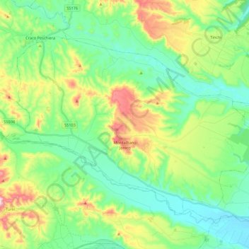 Mapa topográfico Montalbano Jonico, altitude, relevo