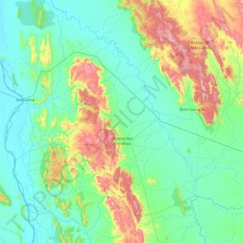 Mapa topográfico Oliveira dos Brejinhos, altitude, relevo