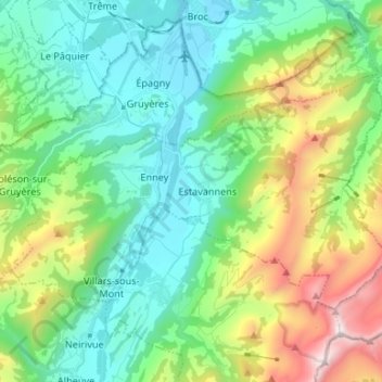 Mapa topográfico Bas-Intyamon, altitude, relevo