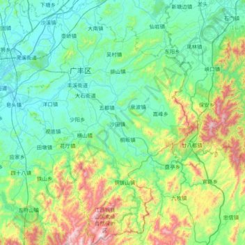Mapa topográfico 广丰区, altitude, relevo