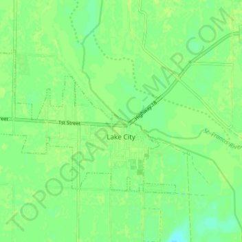 Mapa topográfico Lake City, altitude, relevo
