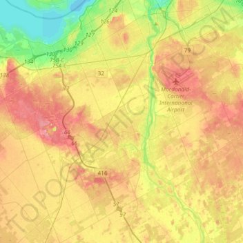 Mapa topográfico Ottawa, altitude, relevo