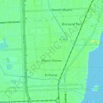 Mapa topográfico Miami Shores, altitude, relevo