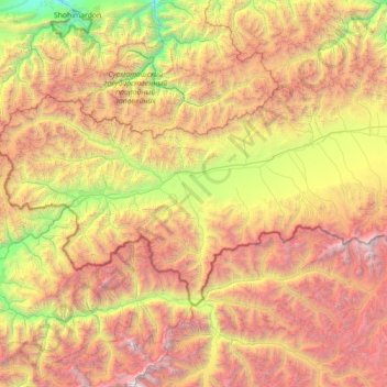 Mapa topográfico Чон-Алайский район - Чон-Алай району, altitude, relevo
