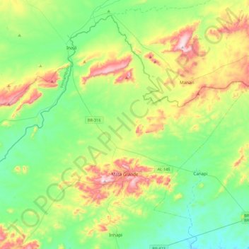 Mapa topográfico Mata Grande, altitude, relevo