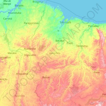Mapa topográfico Maranhão, altitude, relevo