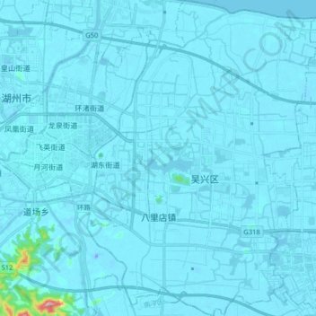 Mapa topográfico 八里店镇, altitude, relevo