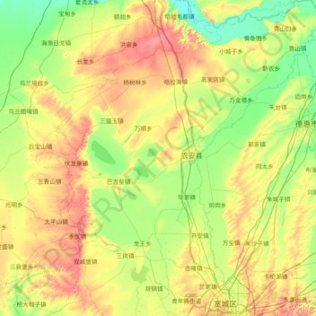 Mapa topográfico 农安县, altitude, relevo