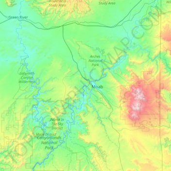 Mapa topográfico Colorado River, altitude, relevo