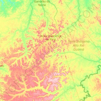 Mapa topográfico Nova Esperança do Piriá, altitude, relevo