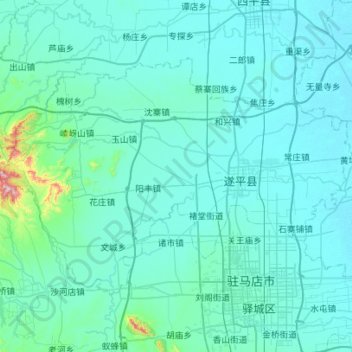 Mapa topográfico 遂平县, altitude, relevo