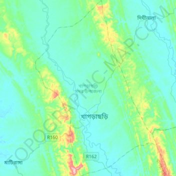 Mapa topográfico Khagrachari, altitude, relevo