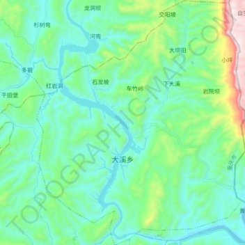 Mapa topográfico 大溪乡, altitude, relevo