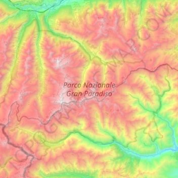Mapa topográfico Nationaal Park Gran Paradiso, altitude, relevo