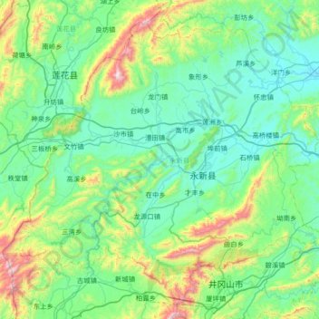 Mapa topográfico 永新县, altitude, relevo