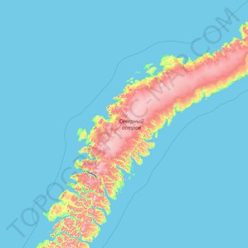 Mapa topográfico Ilha Severny, altitude, relevo