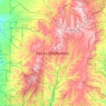 Mapa topográfico Pecos Wilderness, altitude, relevo