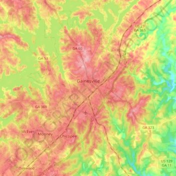 Mapa topográfico Gainesville, altitude, relevo