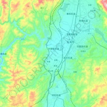 Mapa topográfico 大营街街道, altitude, relevo