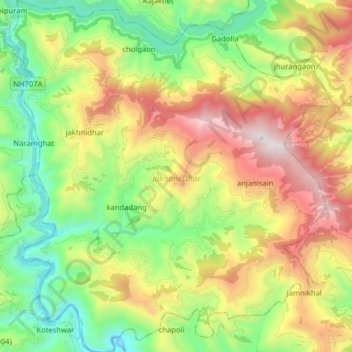 Mapa topográfico Jakhani Dhar, altitude, relevo