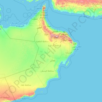 Mapa topográfico Omã, altitude, relevo