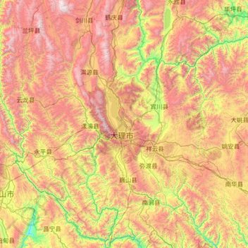 Mapa topográfico 大理白族自治州, altitude, relevo