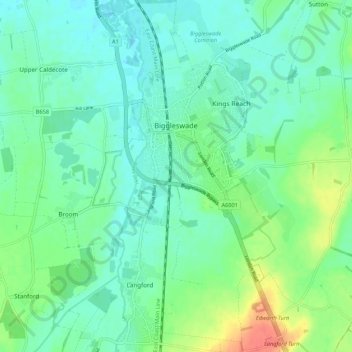 Mapa topográfico Biggleswade, altitude, relevo