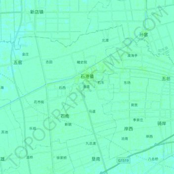 Mapa topográfico 石港镇, altitude, relevo