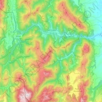 Mapa topográfico Fiuminata, altitude, relevo