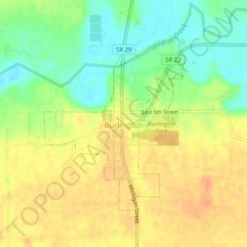 Mapa topográfico Burlington, altitude, relevo