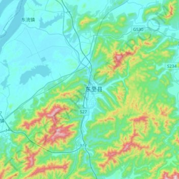 Mapa topográfico 尧渡镇, altitude, relevo