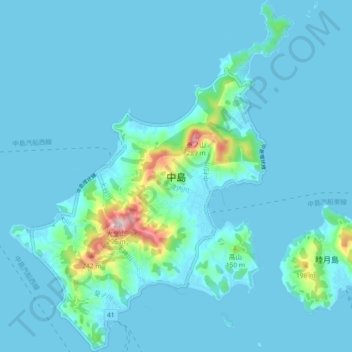 Mapa topográfico Nakajima Island, altitude, relevo