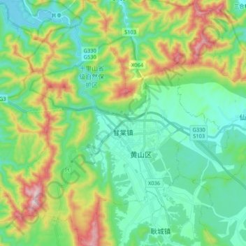 Mapa topográfico 甘棠镇, altitude, relevo