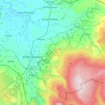 Mapa topográfico Kaber, altitude, relevo