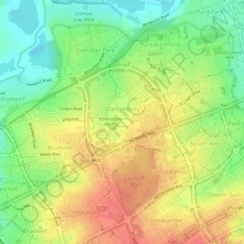 Mapa topográfico Stantonbury, altitude, relevo