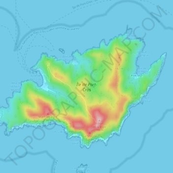 Mapa topográfico Île de Port-Cros, altitude, relevo