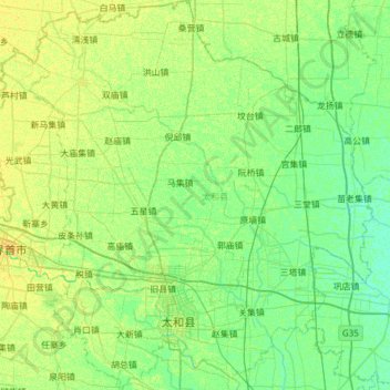 Mapa topográfico 太和县, altitude, relevo