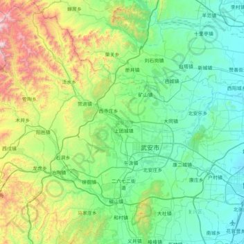 Mapa topográfico 武安市, altitude, relevo