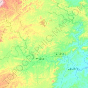 Mapa topográfico Viçosa, altitude, relevo
